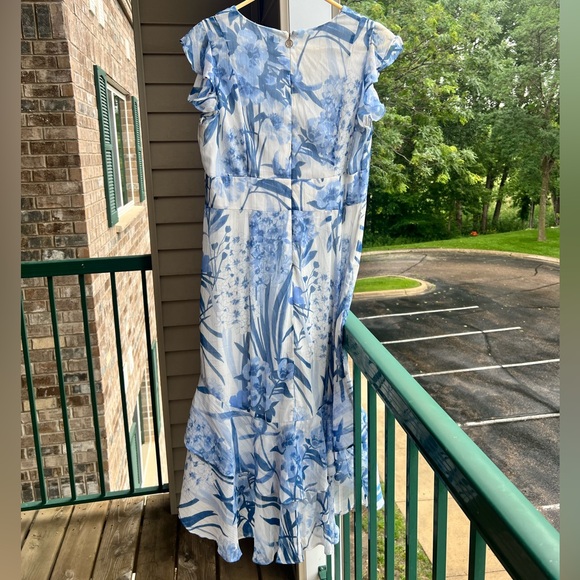 🆕 Tommy Hilfiger Blue Floral Asymmetrical Ruffle Midi Dress – Size 12 - Picture 7 of 15